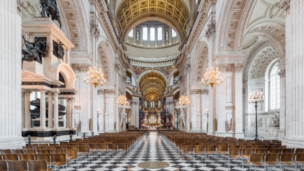 St Paul's Cathedral looking east towards the central dome and choir.